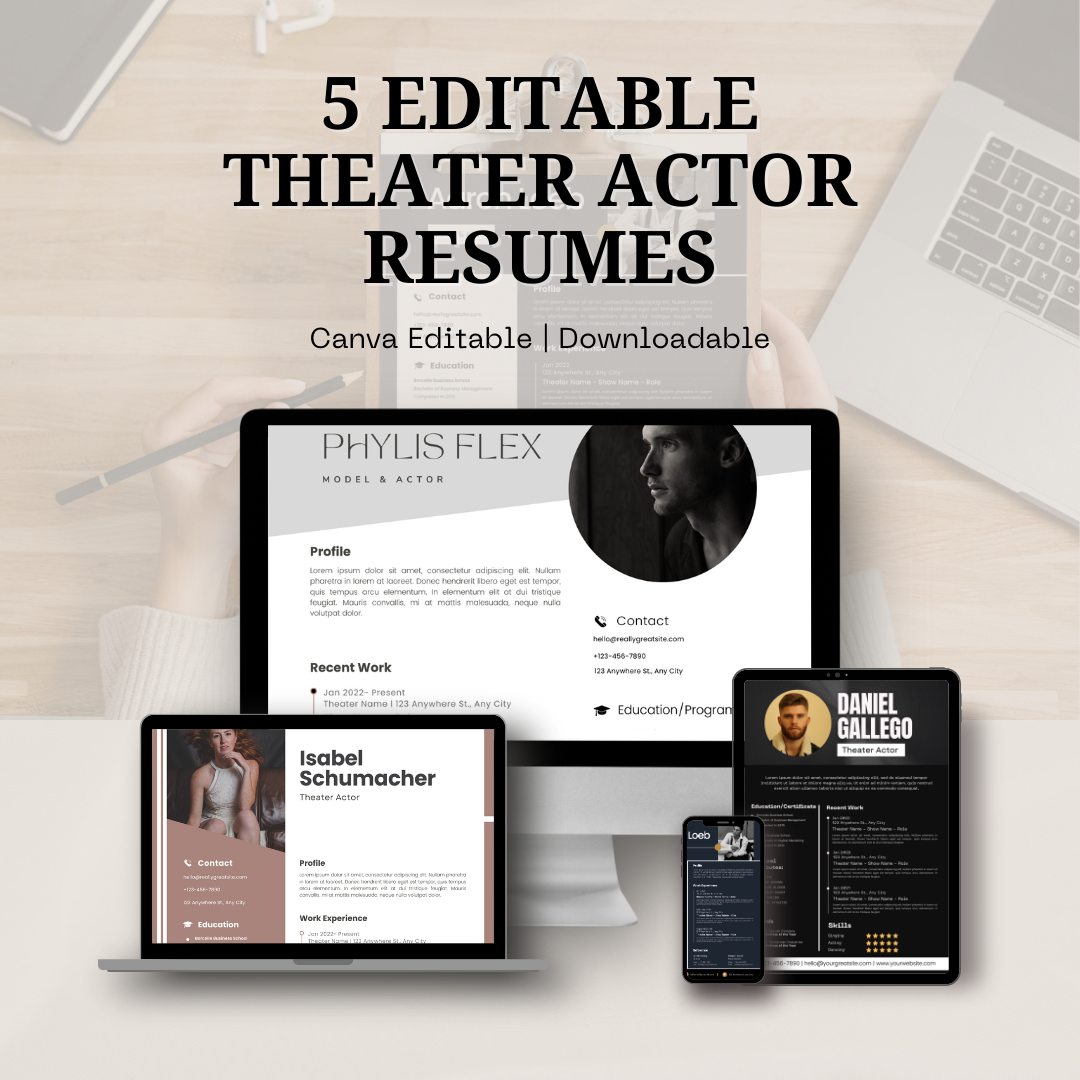 Community theater actor resume template preview - Canva editable for actors