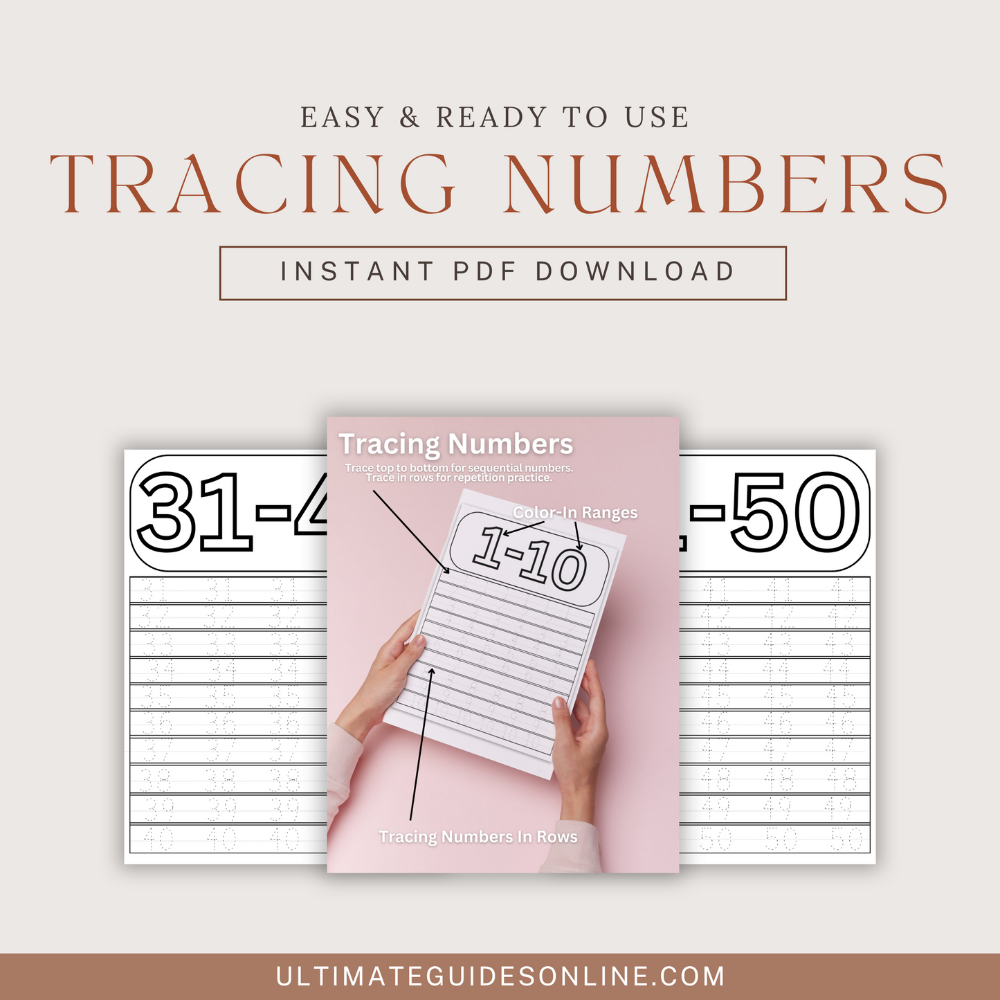 Tracing Numbers Worksheets: 1-100