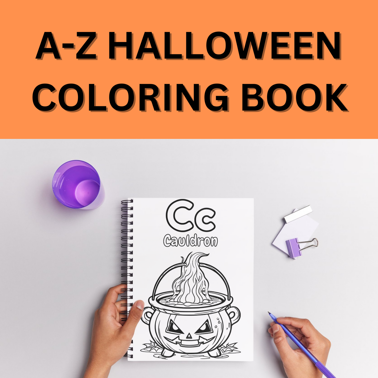 Halloween alphabet coloring book cover - spooky printable ABC pages