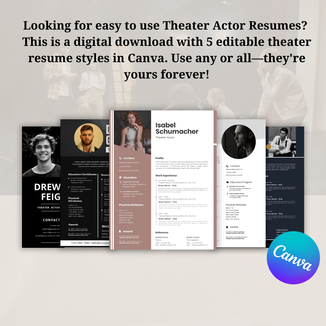 Professional theater resume template for actors - easy to customize