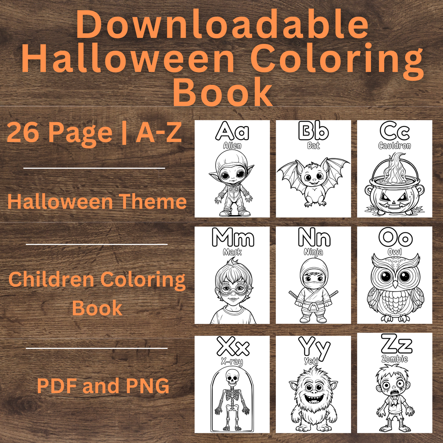 Halloween alphabet coloring page