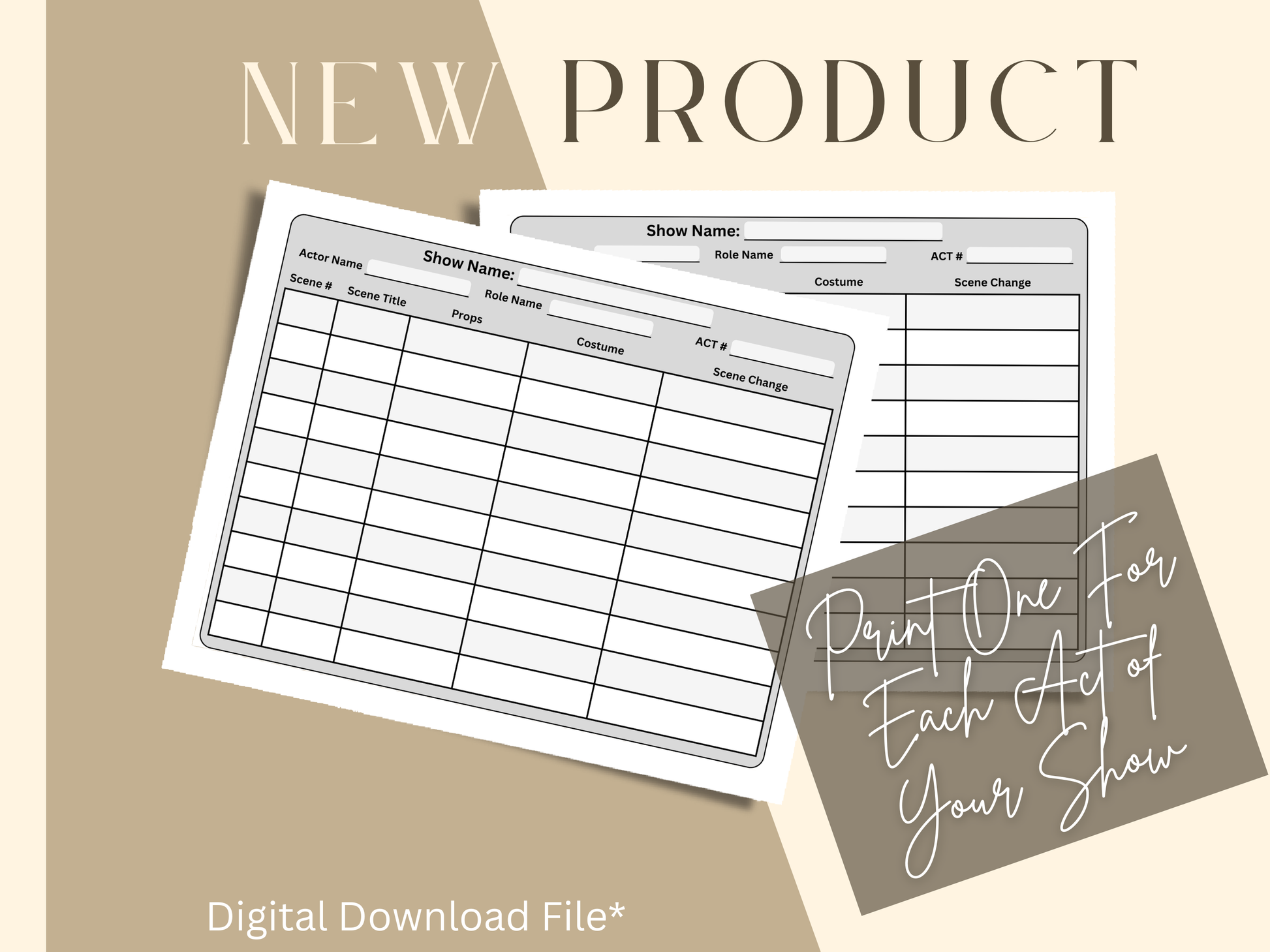 Printable theater scene breakdown template for actors and stage managers