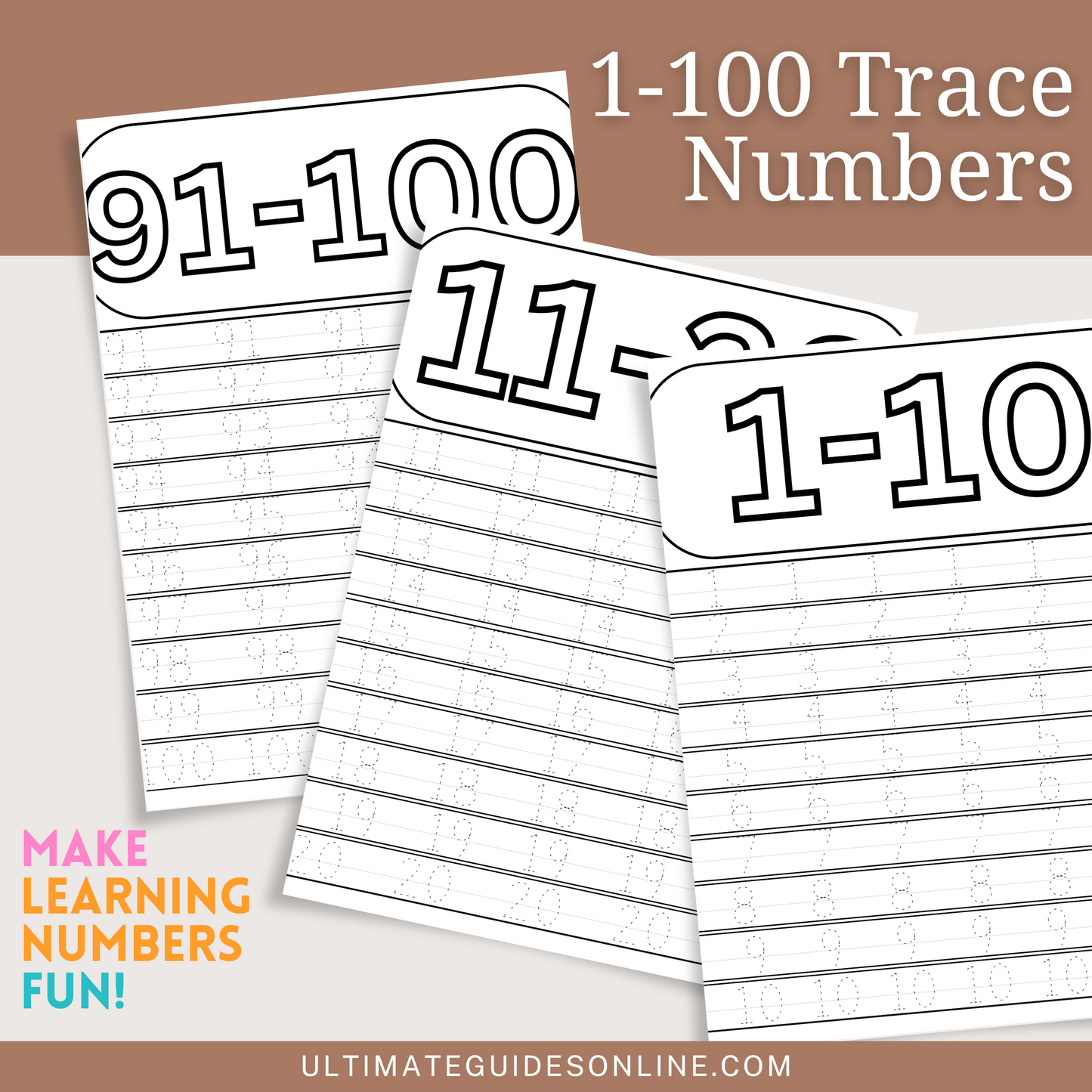 Tracing Numbers Worksheets: 1-100