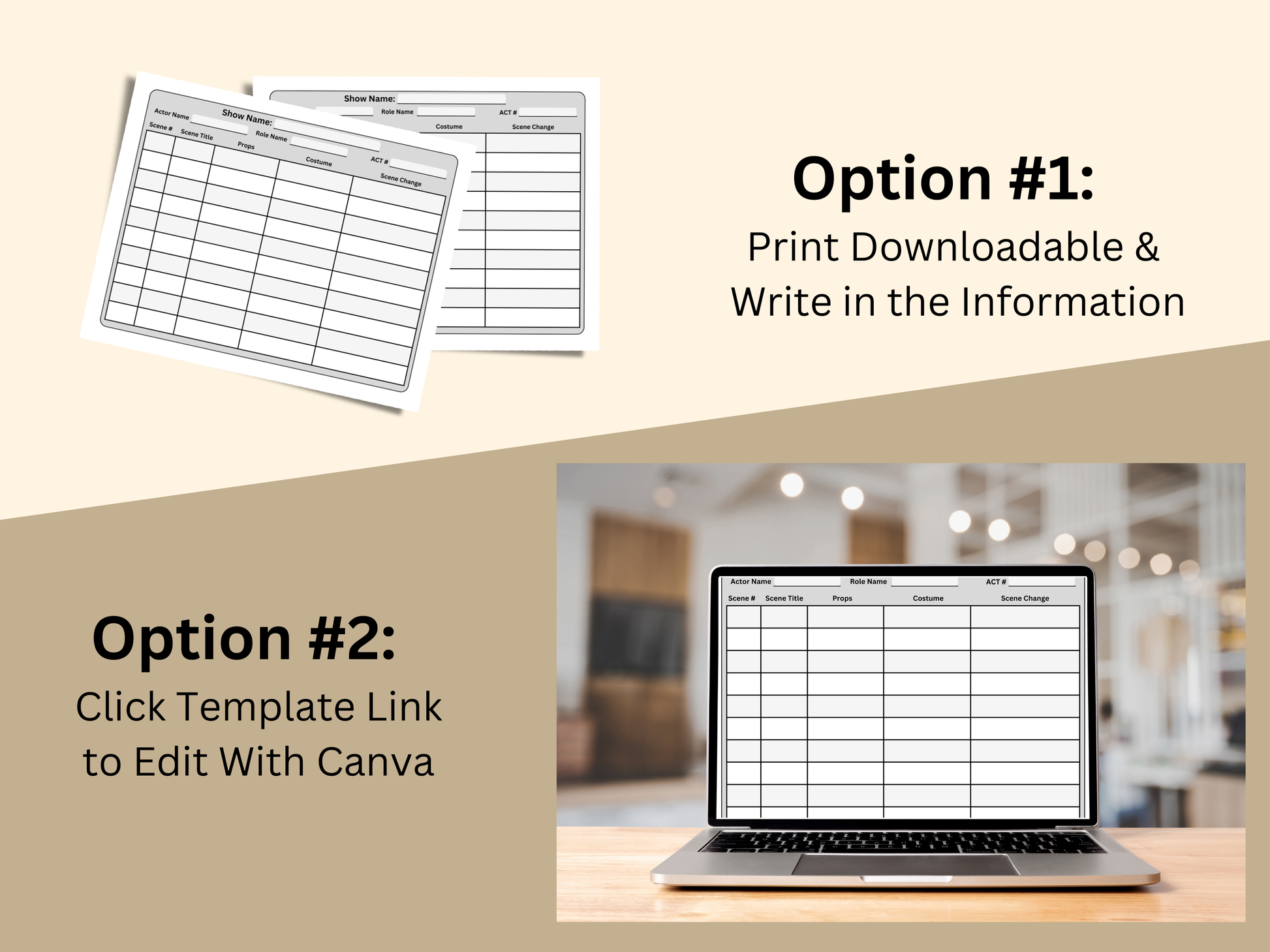 Editable actor flow chart for scene tracking - theater performance tool