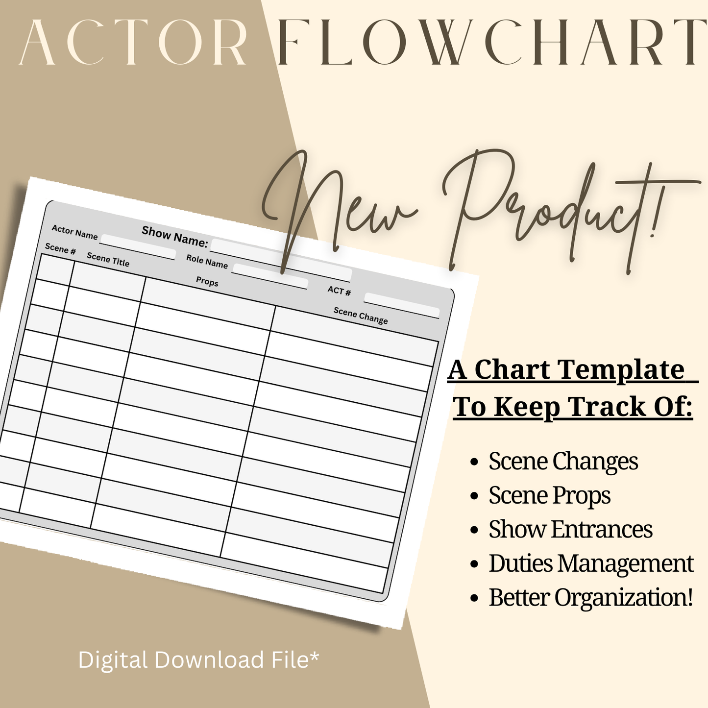 Actor's scene breakdown chart - track costumes, props, and set changes