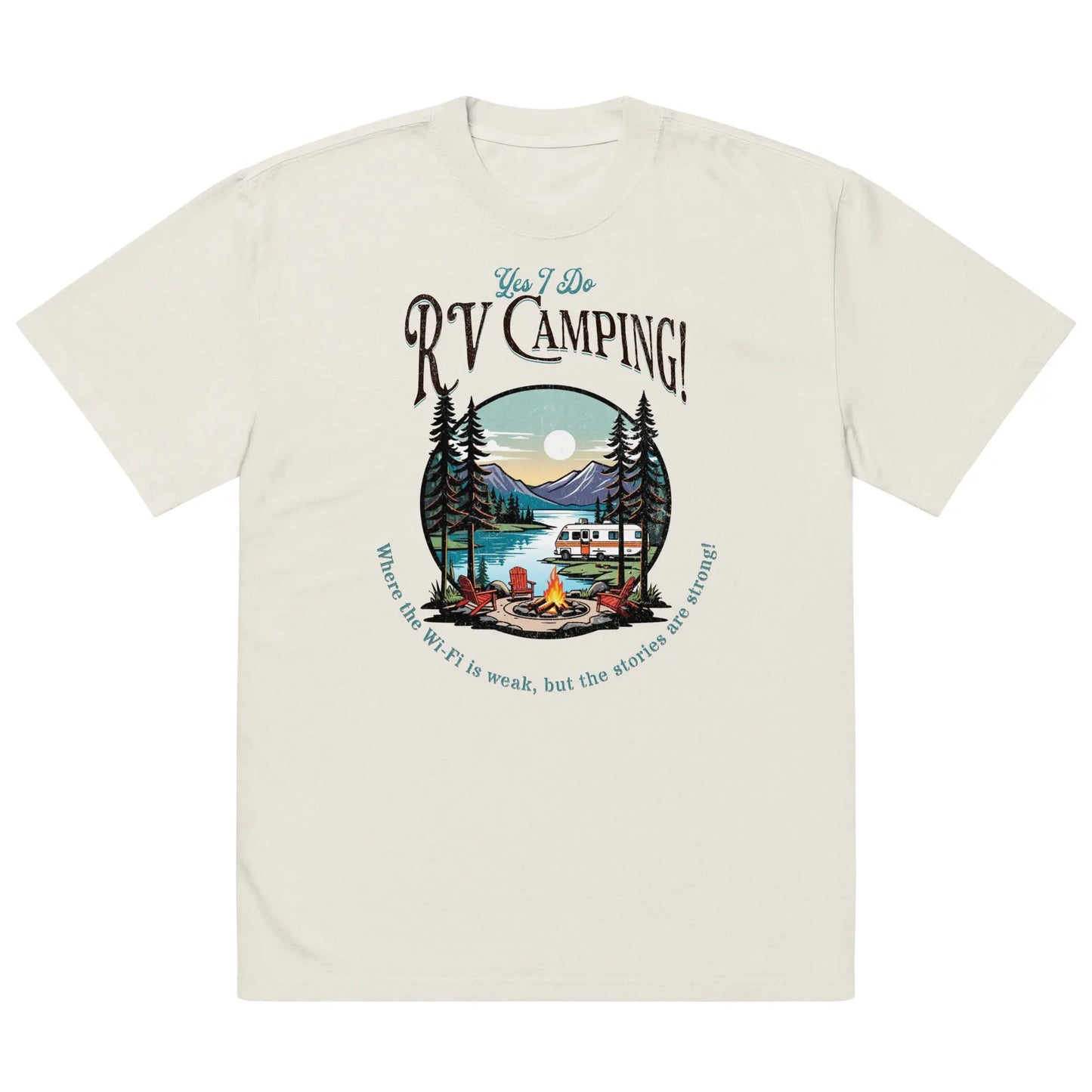 Faded bone RV camping tshirt with a vintage lakeside rv in the woods design