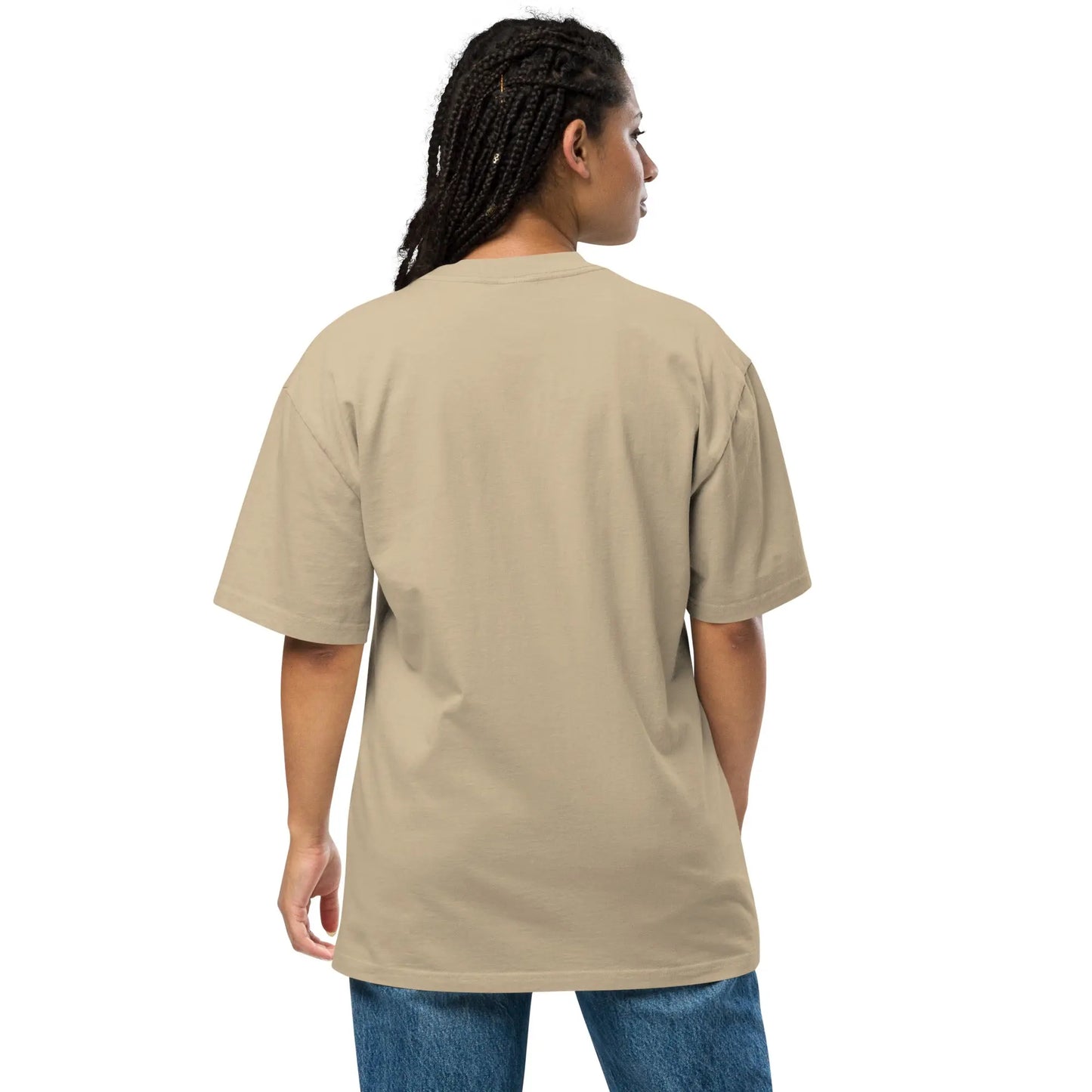 Back view of a model wearing the RV camping khaki  t-shirt