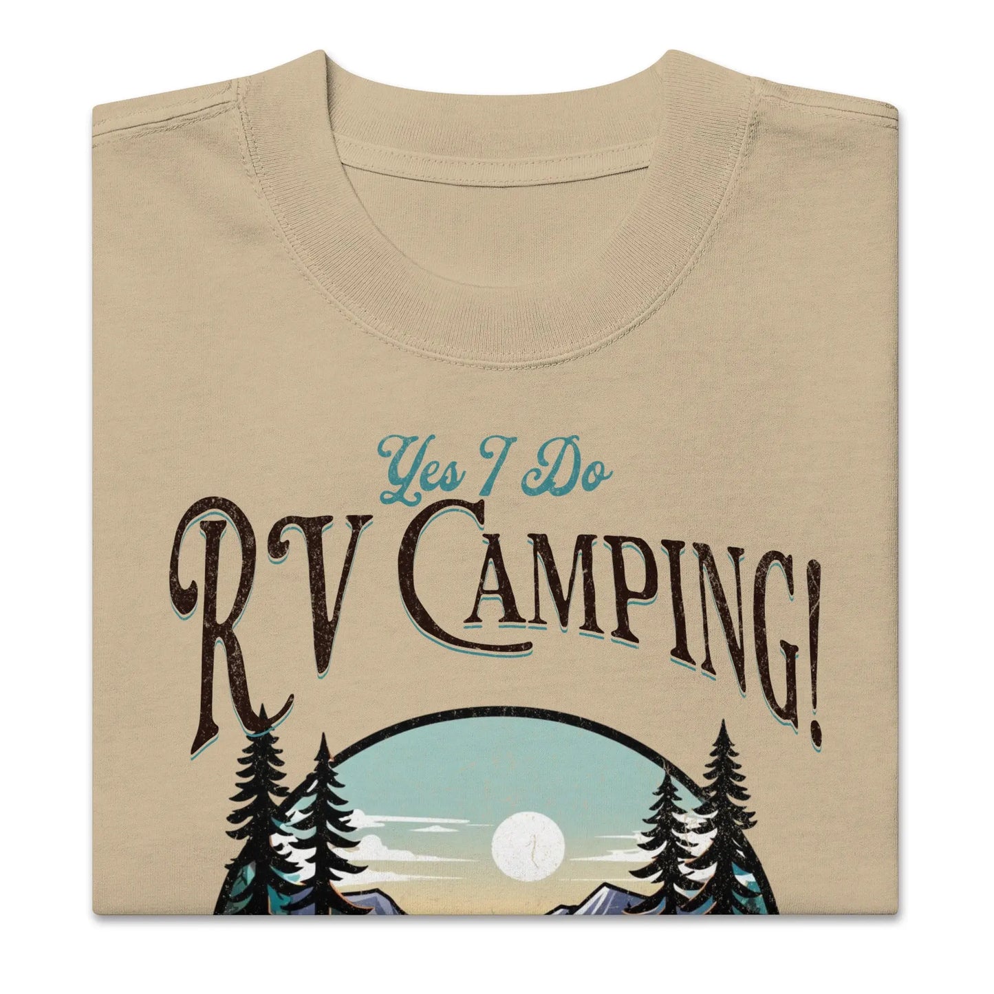 Yes I Do Camping t-shirt folded display on Khaki with faded vintage design.  