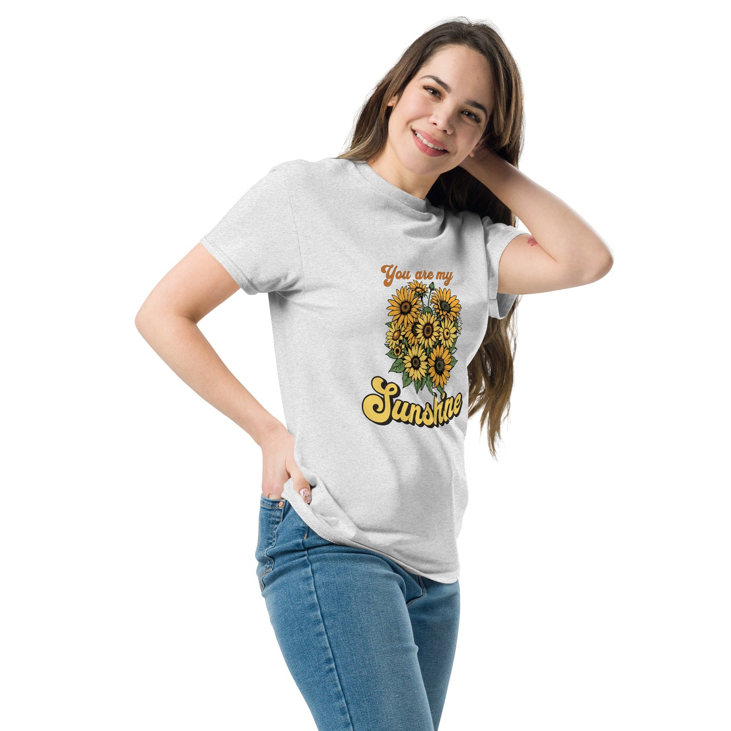 You are my sunshine sunflower Bouquet Ash color side profile tee