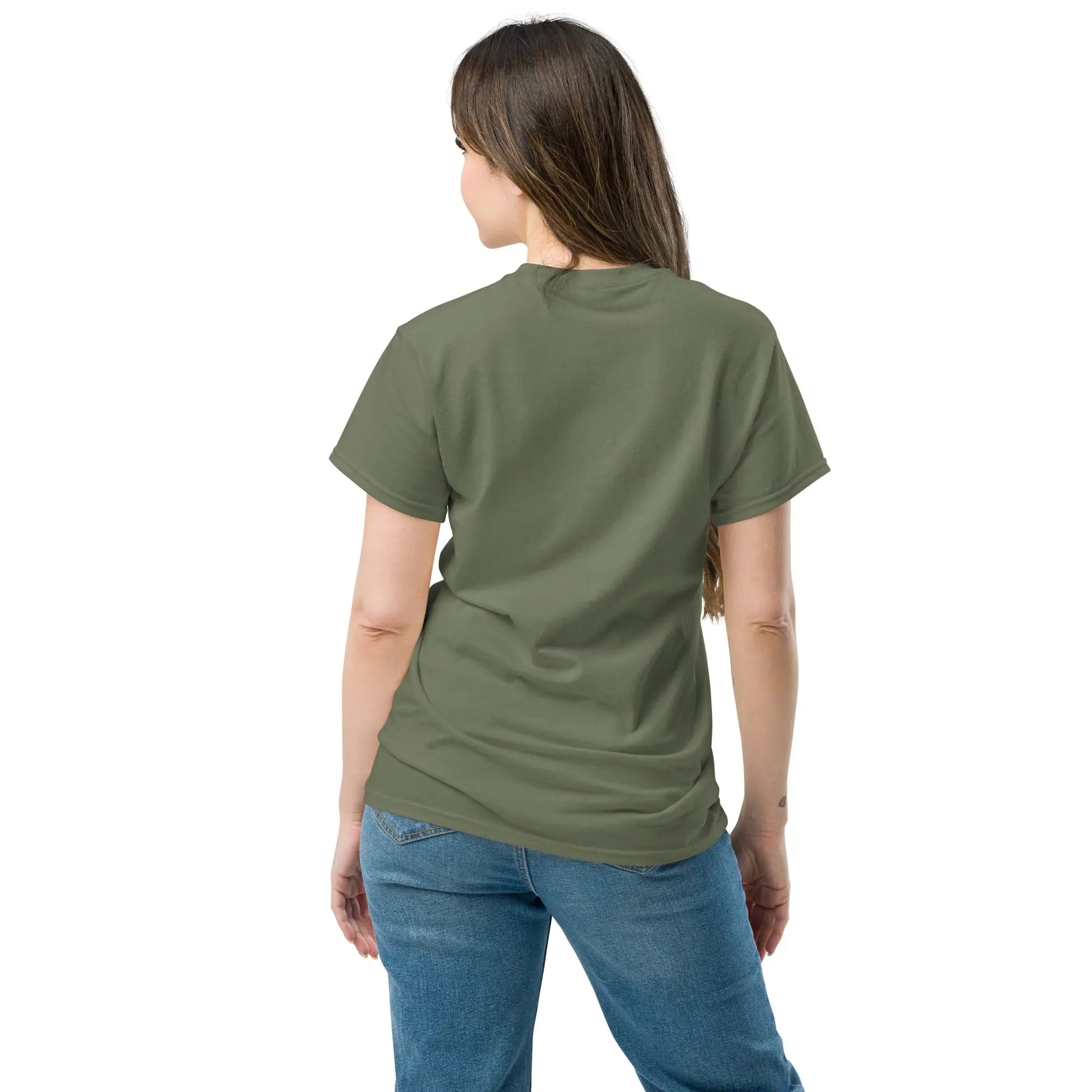 You are my sunshine sunflower military green color back profile tshirt model