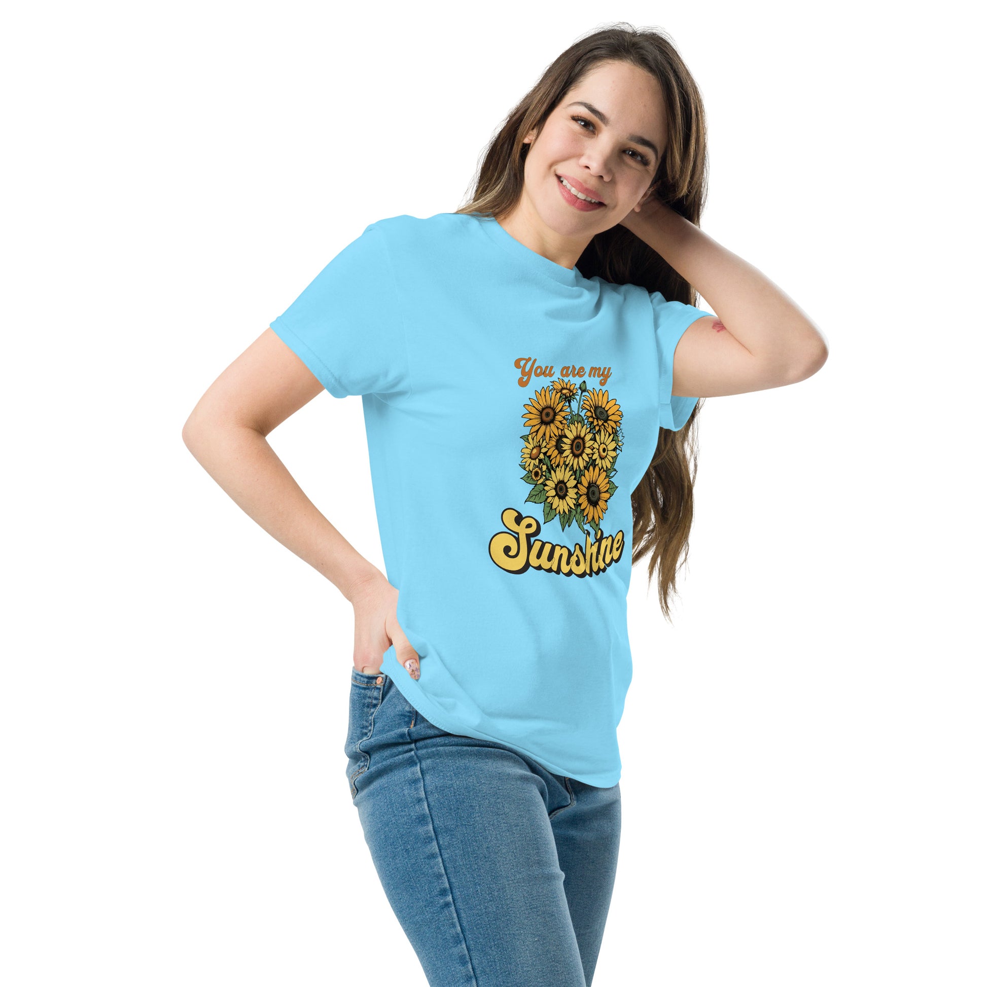 You are my sunshine sunflower Sky Blue color side profile tee shirt model