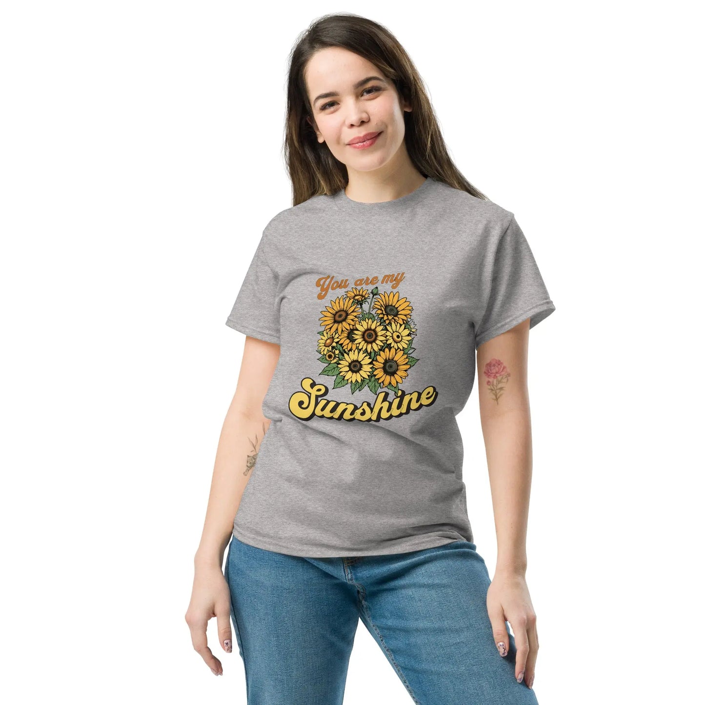 You are my sunshine sunflower sport grey color front profile tshirt