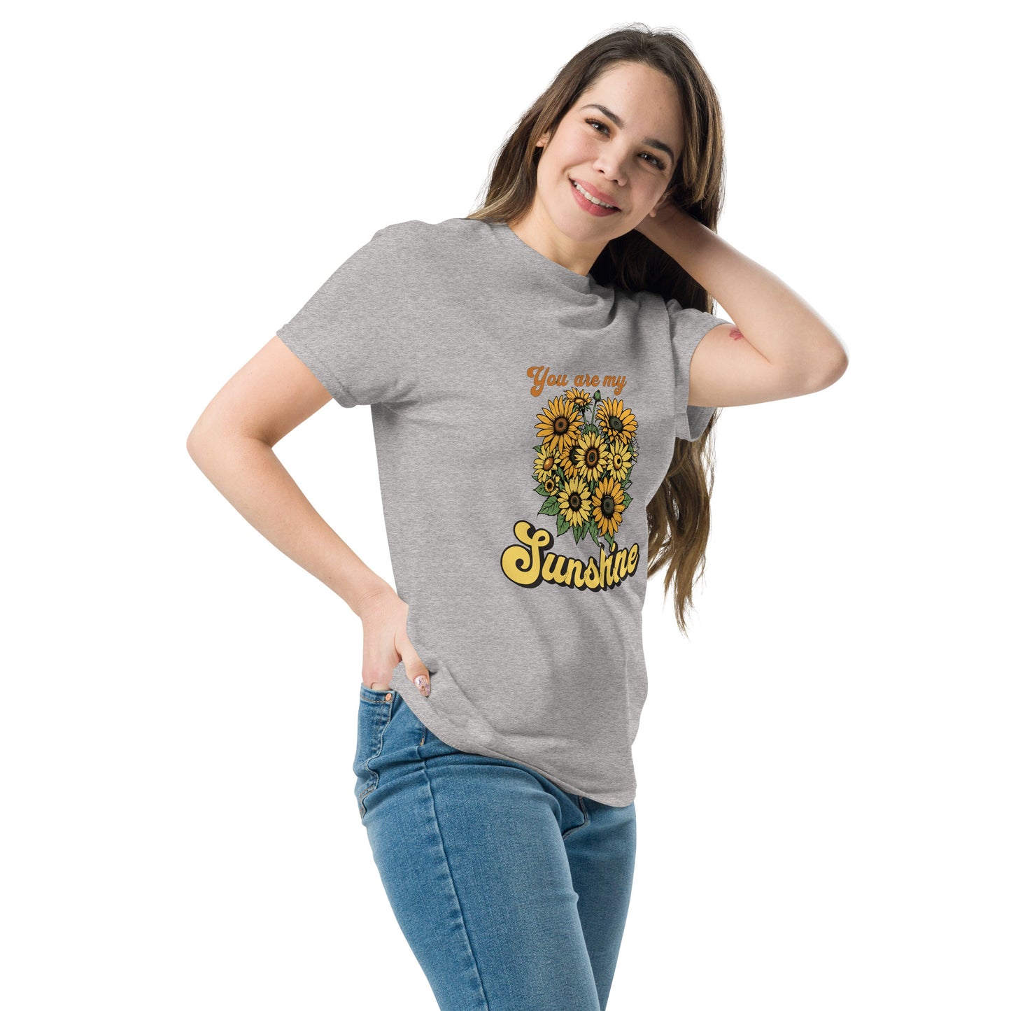 You are my sunshine sunflower sport grey color side profile t-shirt model